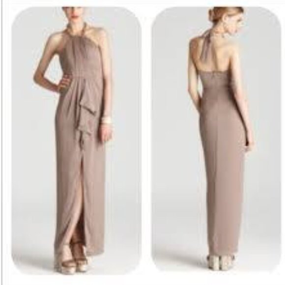 BCBG Milania Chain Link Halter Maxi Dress Taupe Size 4 - Picture 2 of 7